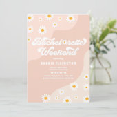 Retro 70er Bachelorette Wochenende Reiseprogramm Einladung (Stehend Vorderseite)