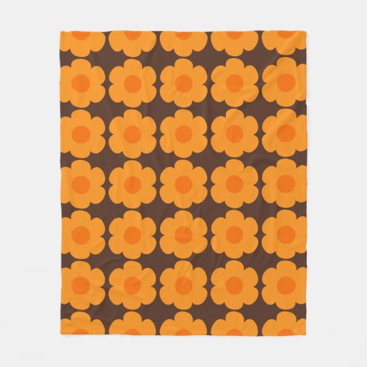 Retro 70er Blume Blumenmuster Orange und Braun Fleecedecke (Vorderseite)