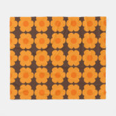 Retro 70er Blume Blumenmuster Orange und Braun Fleecedecke (Vorderseite (Horizontal))