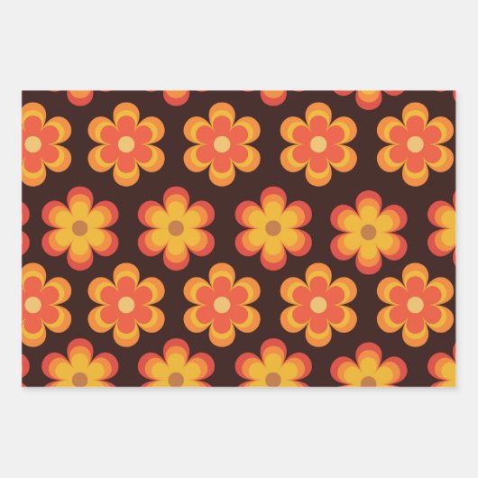 Retro-70er-Blume in orange-gelbes Muster Geschenkpapier Set (Vorderseite 2)