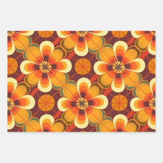 Retro 70er Blume Orange und Burgund Geschenkpapier Set (Vorderseite 3)