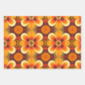 Retro 70er Blume Orange und Burgund Geschenkpapier Set (Vorderseite 2)