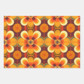 Retro 70er Blume Orange und Burgund Geschenkpapier Set (Vorderseite)
