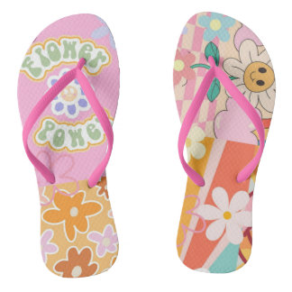 Retro 70er Blume Power Beach Flip Flops anpassen Badesandalen