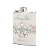 Retro 70er Blume Power Grün-Weiß Bride Flachmann (Links)