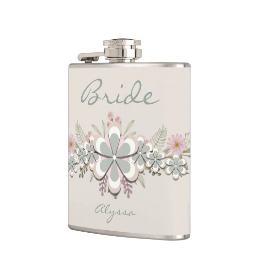 Retro 70er Blume Power Grün-Weiß Bride Flachmann (Links)