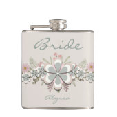 Retro 70er Blume Power Grün-Weiß Bride Flachmann (Vorderseite)