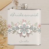 Retro 70er Blume Power Grün-Weiß Bride Flachmann