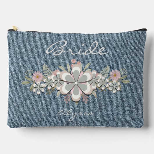 Retro 70er Blume Power Grün-Weiß Bride Zubehörtasche (Vorderseite)