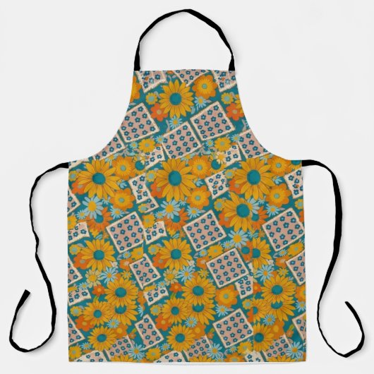 Retro-70er-Blumen-Patchworkmuster Schürze (Vorderseite)