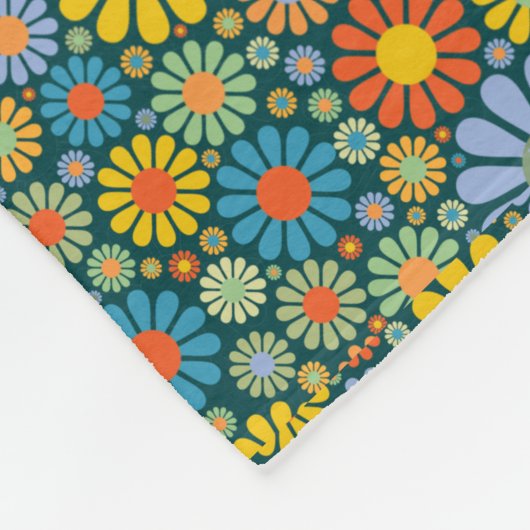 Retro/70er Blumen-Power Fleecedecke (Ecke)