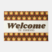 Retro 70er Blumen u. Familienname Fußmatte (Vorderseite)