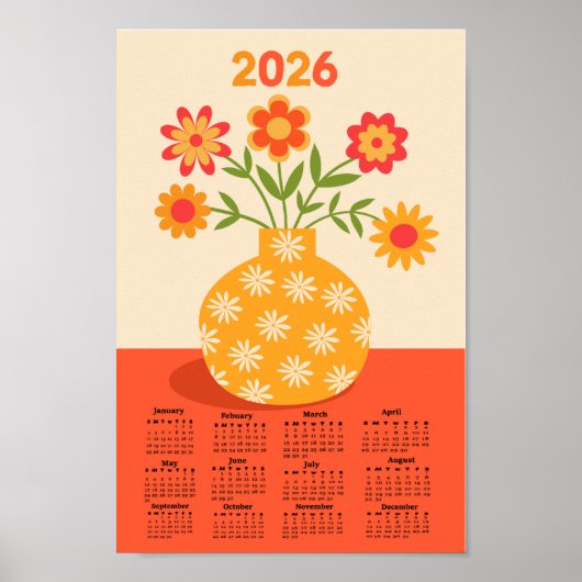Retro 70er Blumen Vase 2026 Kalender Poster (Vorne)