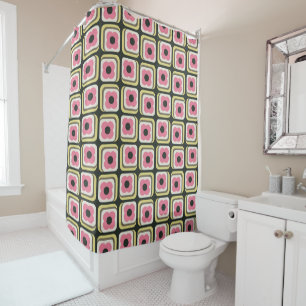 Retro 70er Blumenkästen Rosa, Gelb, Grün Duschvorhang