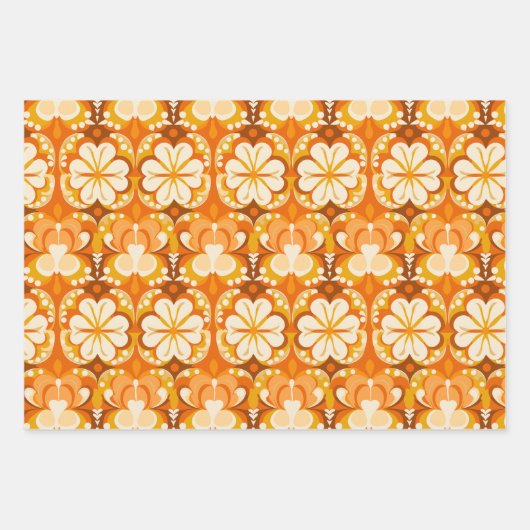 Retro 70er Blumenmuster Geschenkpapier Set (Vorderseite 3)