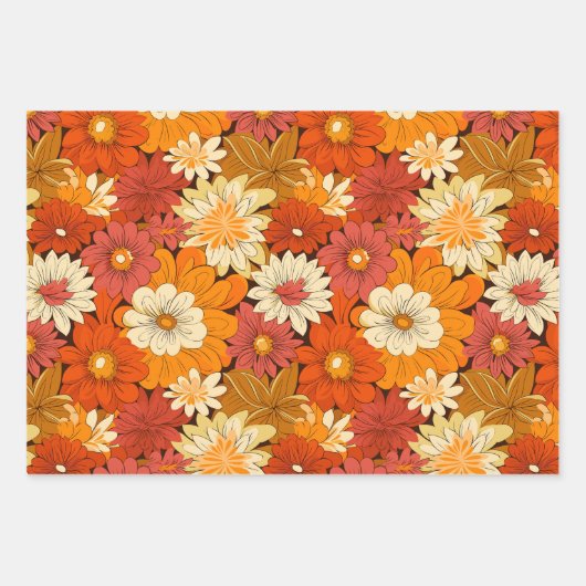 Retro 70er Blumenmuster Geschenkpapier Set (Vorderseite 2)
