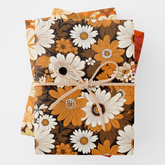 Retro 70er Blumenmuster Geschenkpapier Set (Beispiel)