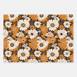 Retro 70er Blumenmuster Geschenkpapier Set