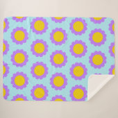 Retro 70er Blumenmuster in blau Lila und gelb Sherpadecke (Vorderseite (Horizontal))