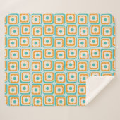 Retro 70er Blumenquadrate, Aqua, Orange, Aquamarin Sherpadecke (Vorderseite (Horizontal))