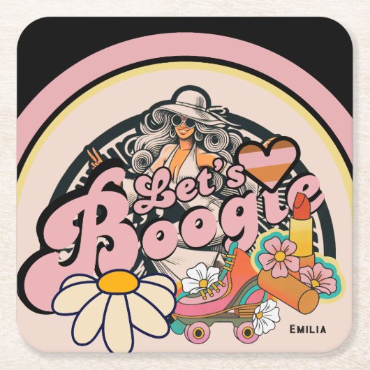 Retro 70er Bogie Disco Tassino Rechteckiger Pappuntersetzer (Vorderseite)