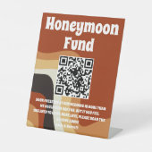 Retro 70er Bohemisch Wedding QR Code Honeymoon Fun Sockelschild (Vorderseite)