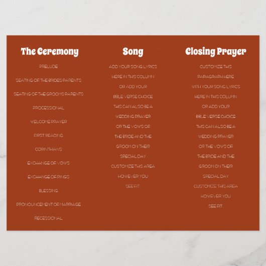 Retro 70er Bohemisches Budget Tri-Fold Hochzeitspr (Rückseite)