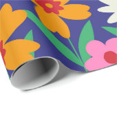 Retro 70er Boho Blumen auf Navy Blue Geschenkpapier (Rolleneckpunkt)