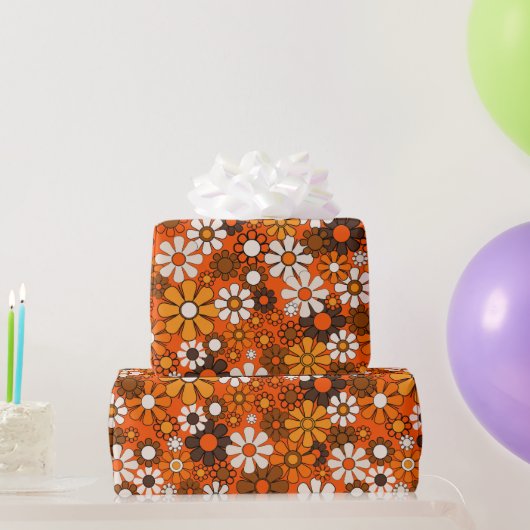 Retro 70er Boho Blumen Braun Orange Geschenk Geschenkpapier (Partygeschenke)