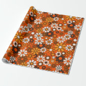 Retro 70er Boho Blumen Braun Orange Geschenk Geschenkpapier (Ungerollt)