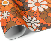 Retro 70er Boho Blumen Braun Orange Geschenk Geschenkpapier (Rolleneckpunkt)