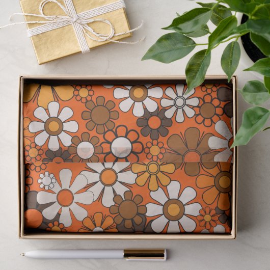 Retro 70er Boho Blumen Braun Orange Seidenpapier (Geschenk)