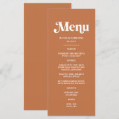 Retro 70er Boho Burnt Orange Wedding Menükarte (Vorne/Hinten)