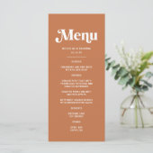 Retro 70er Boho Burnt Orange Wedding Menükarte (Stehend Vorderseite)
