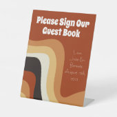 Retro 70er Boho Groovy Wedding Sign Our Guest Book Sockelschild (Vorderseite)