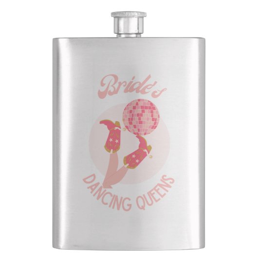 Retro 70er Braut Dancing Queens Junggesellinnenabs Flachmann (Vorderseite)