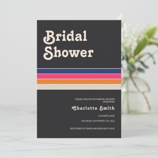 Retro 70er Brautparty Einladung (Stehend Vorderseite)