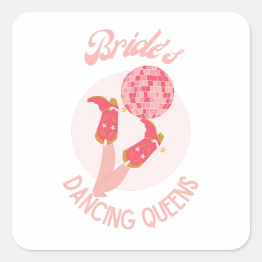 Retro 70er Bride's Dancing Queens Bachelorette Quadratischer Aufkleber (Vorderseite)
