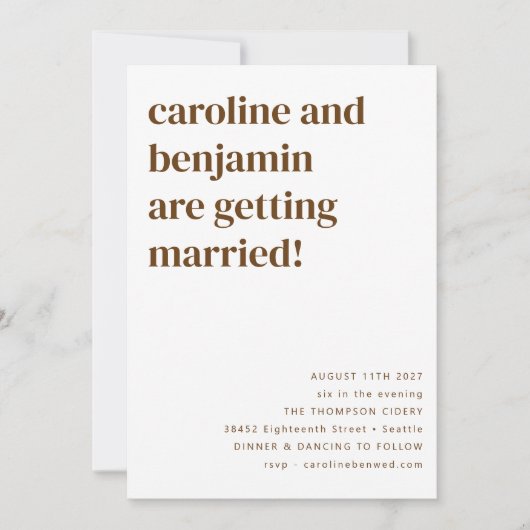 Retro 70er Brown Muster Moderne Hochzeit All-in-On Einladung (Vorderseite)