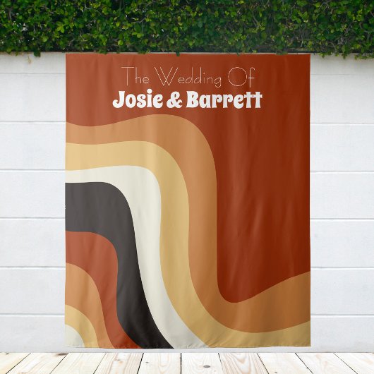 Retro 70er Burnt Orange Funky Wedding Foto Booth Wandteppich