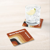 Retro 70er Burnt Orange Groovy Save the Date Rechteckiger Pappuntersetzer (Vor Ort)