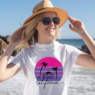 Retro 70er California Beach Vibe Rosa lila Sonnenu T-Shirt