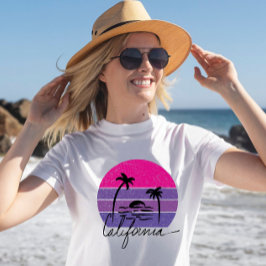 Retro 70er California Beach Vibe Rosa lila Sonnenu T-Shirt