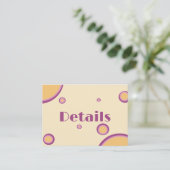 Retro 70er Circle Lila Orange Wedding Detail Begleitkarte (Stehend Vorderseite)