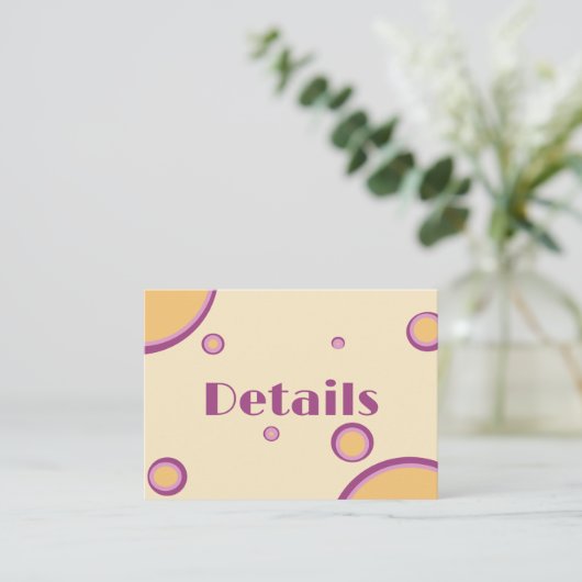 Retro 70er Circle Lila Orange Wedding Detail Begleitkarte (Stehend Vorderseite)