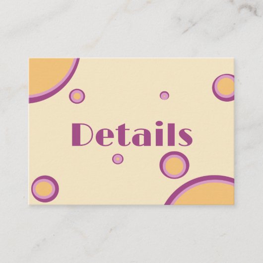 Retro 70er Circle Lila Orange Wedding Detail Begleitkarte (Vorderseite)