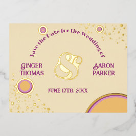 Retro 70er Circle Lila Wedding Save the Date Folie Einladungspostkarte