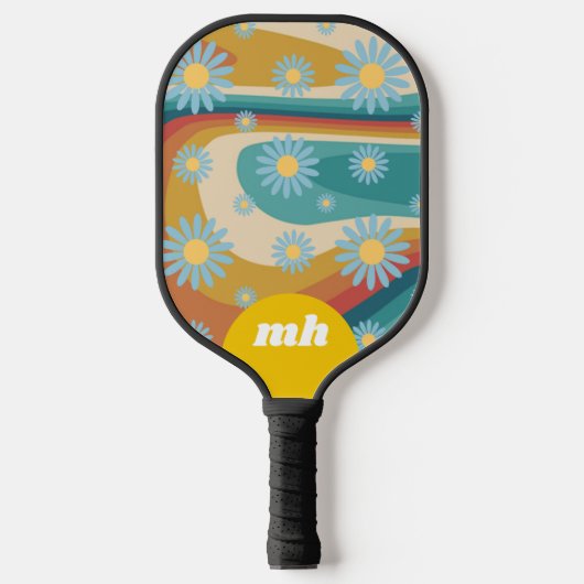 Retro 70er Daisy Blume Monogramm Pickleball Schläger (Vorderseite)
