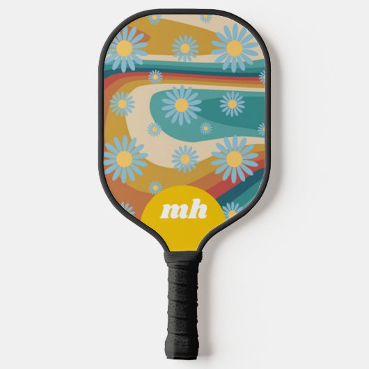 Retro 70er Daisy Blume Monogramm Pickleball Schläger (Rückseite)