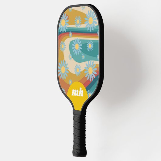 Retro 70er Daisy Blume Monogramm Pickleball Schläger (Links)
